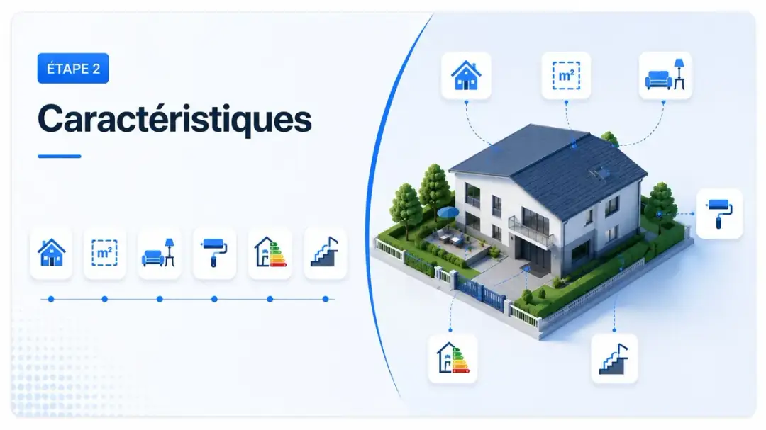 Étape 2 — Caractéristiques : type, surface, pièces, état, classe énergétique et étage du bien